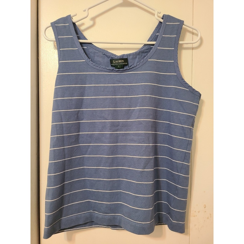 Lauren Ralph Lauren Tank Top Features A Bllue and White Striped Design. Size L